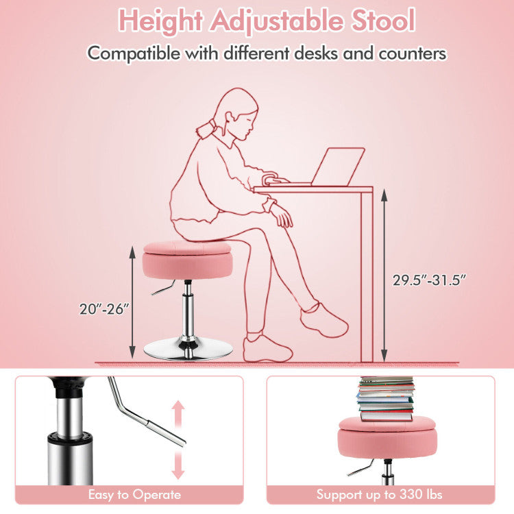 Adjustable 360° Swivel Storage Vanity Stool with Removable Tray