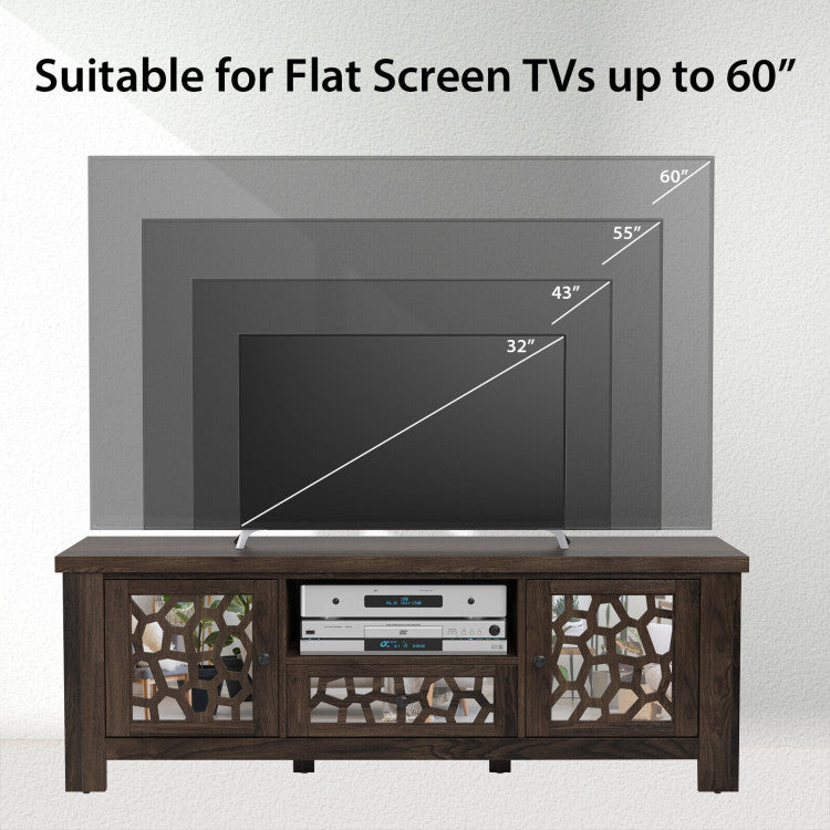 55 Inch Retro TV Stand Media Entertainment Center with Mirror Doors and Drawer