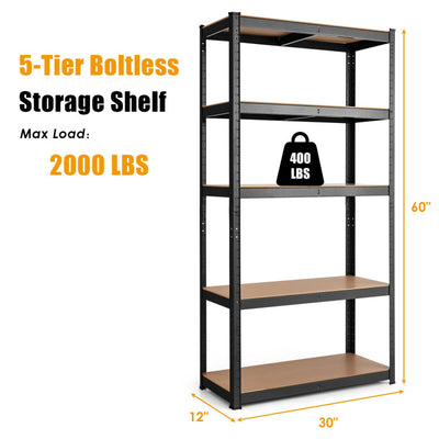 Adjust 30 x60 Inch 5 Level Garage Tool Shelf Storage--Black