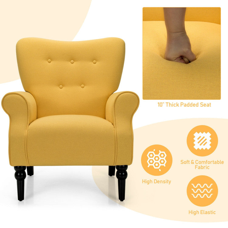 Upholstered Fabric Accent Chair with Tufted Backrest and Rubber Wood Legs