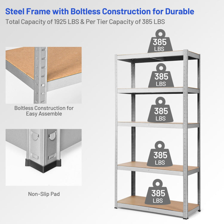 72 Inch Storage Rack with 5 Adjustable Shelves for Books Kitchenware--Silver