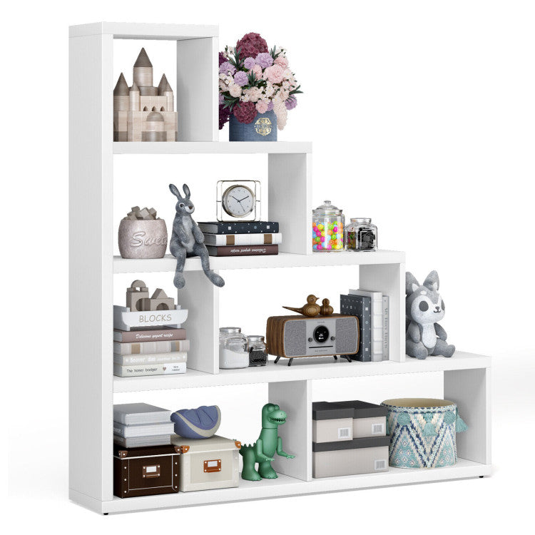 L Shaped Freestanding Ladder Corner Bookshelf with 6 Cubes