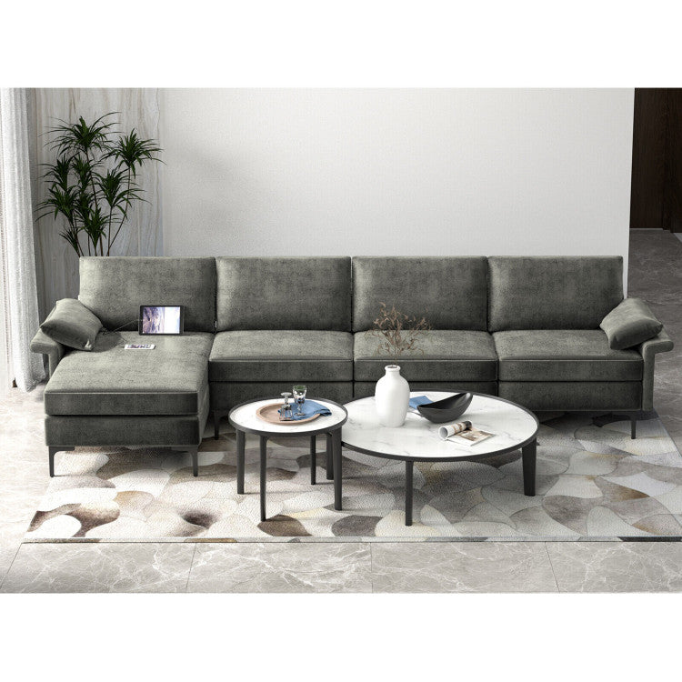 Extra Large L-shaped Sectional Sofa with Reversible Chaise--Gray