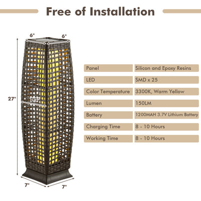 2 Pieces Solar-Powered Square Wicker Floor Lamps with Auto LED Light