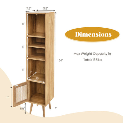 4 Tiers Rattan Storage Cabinet with Slim Design