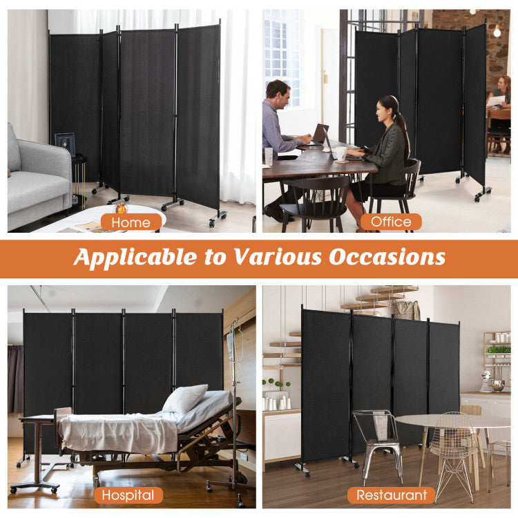 4-Panel Folding Room Divider Privacy Screen with Lockable Wheels