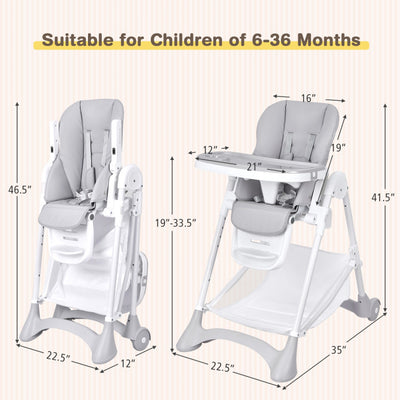 Baby Folding Chair with Wheel Tray Storage Basket