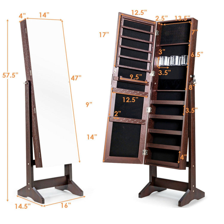 Standing Jewelry Armoire Cabinet with Full Length Mirror