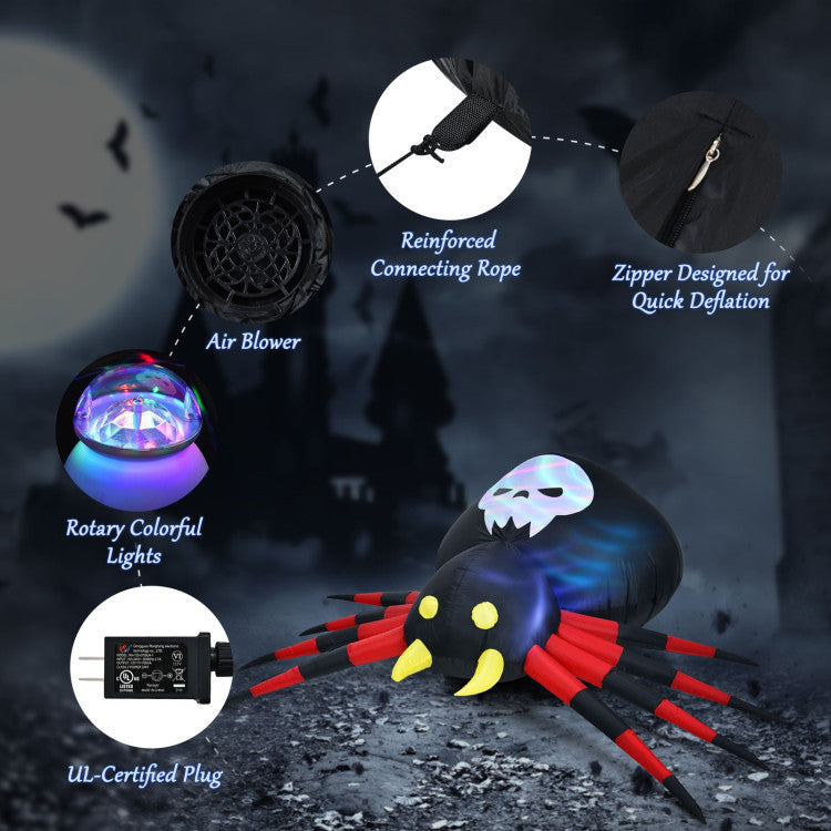 6.5 Feet Inflatable Halloween Spider with Rotatable LED Light