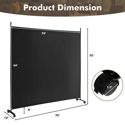 6 Feet Single Panel Rolling Room Divider with Smooth Wheels