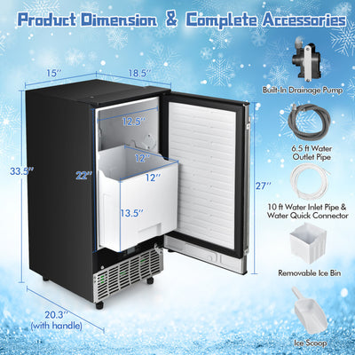 115V Free-Standing Undercounter Built-In Ice Maker with Self-Cleaning Function