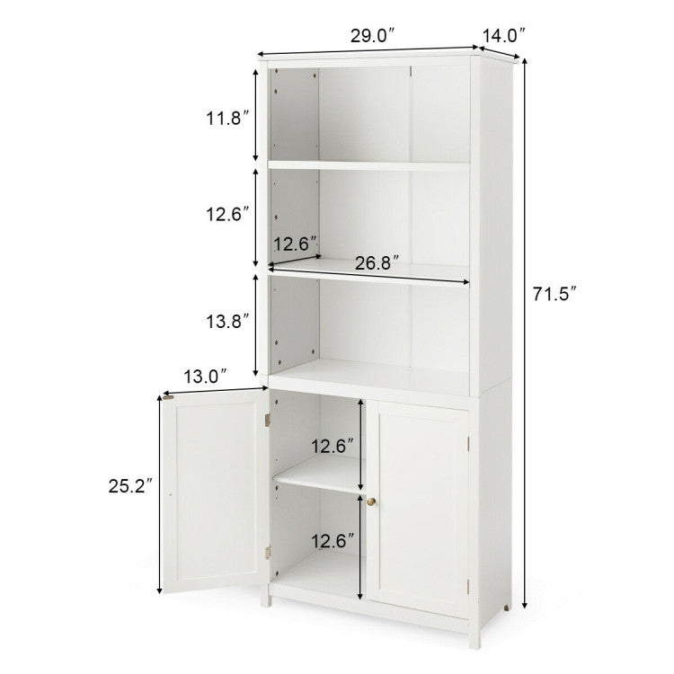 Standing Wooden Bookcase with  3 Tier Open Book Shelving and Double Doors