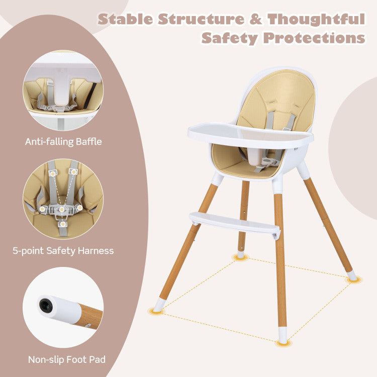 4-in-1 Convertible Baby High Chair Infant Feeding Chair with Adjustable Tray