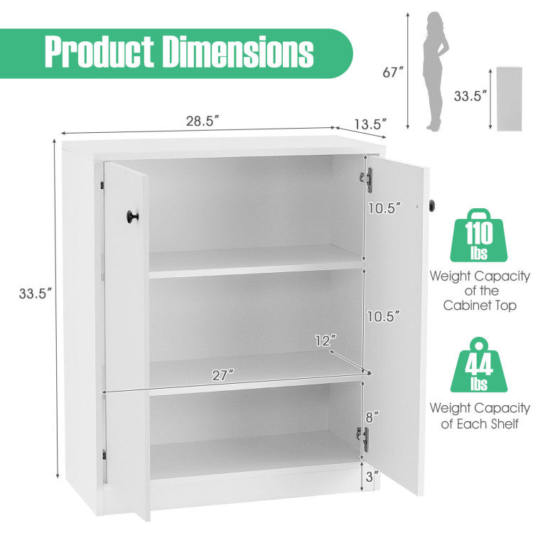 2 Door Storage Base Cabinet with 3-Tier Shelf