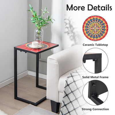 C-shaped Waterproof Outdoor Side End Table with Ceramic Top