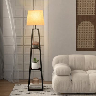 Shelf Floor Lamp with Storage Shelves and Linen Lampshade