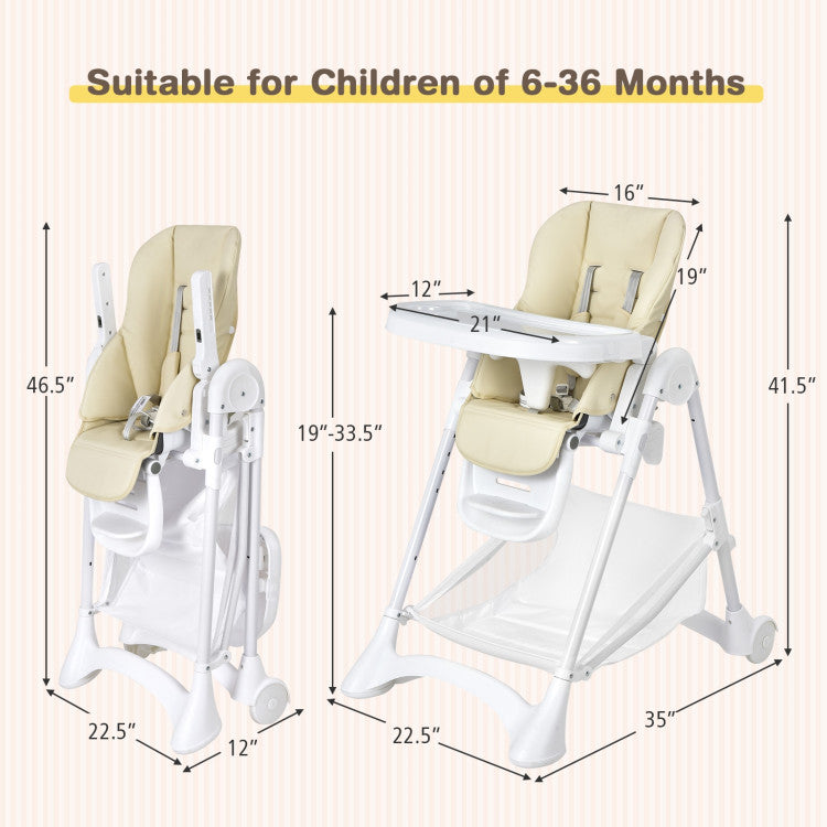 Baby Folding Chair with Wheel Tray Storage Basket