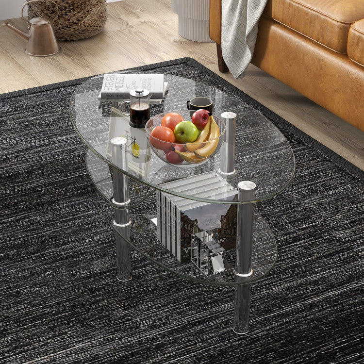 Tempered Glass Oval Side Coffee Table