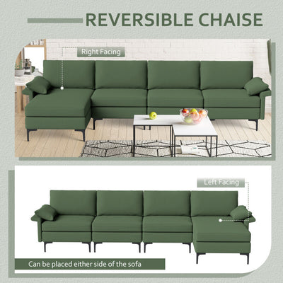 Extra Large L-shaped Sectional Sofa with Reversible Chaise--Army Green