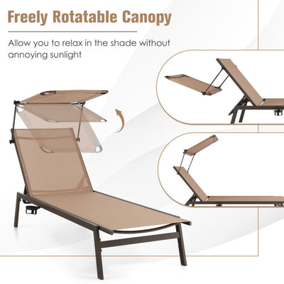 Outdoor Chaise Lounge Chair with Sunshade and 6 Adjustable Position