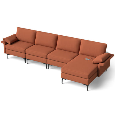 Extra Large L-shaped Sectional Sofa with Reversible Chaise--Rust Red