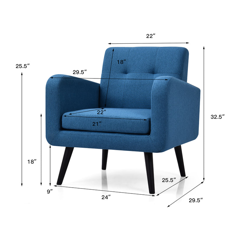 Modern Upholstered Comfy Accent Chair with Rubber Wood Legs