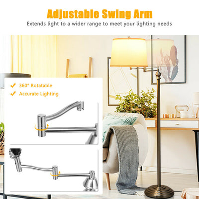 Swing Arm LED Floor Lamp with Hanging Fabric Shade