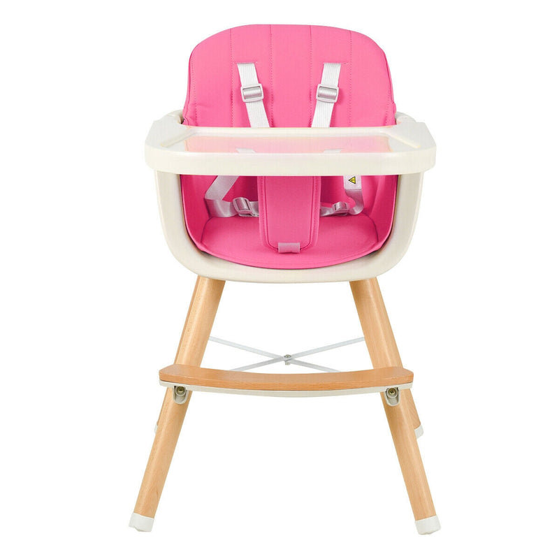 3 in 1 Convertible Cushioned Wooden Baby High Chair with Cushion