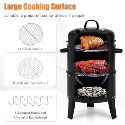 3-in-1 Charcoal BBQ Grill Cambo with Built-in Thermometer