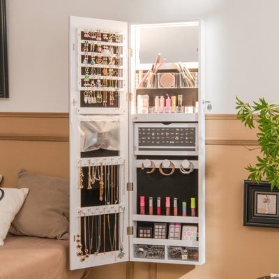 Wall Mounted Jewelry Cabinet with Full-Length Mirror