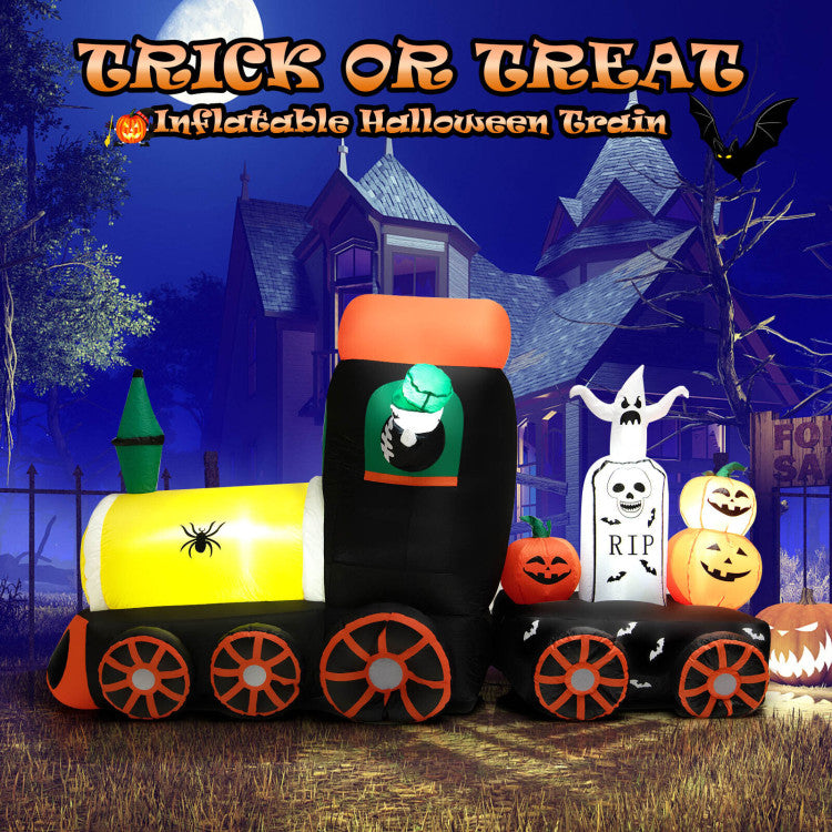 8 Feet Halloween Inflatable Skeleton Ride on Train with LED Lights