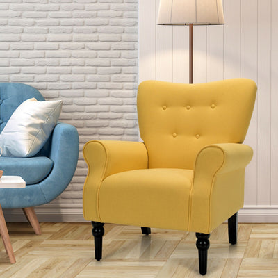 Upholstered Fabric Accent Chair with Tufted Backrest and Rubber Wood Legs