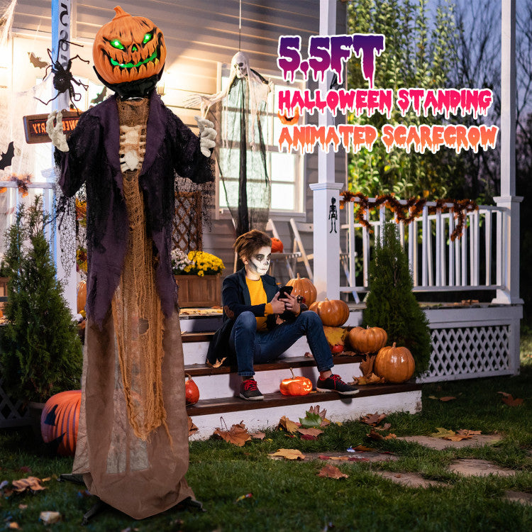 5.6 Feet Halloween Animated Standing Pumpkin Scarecrow