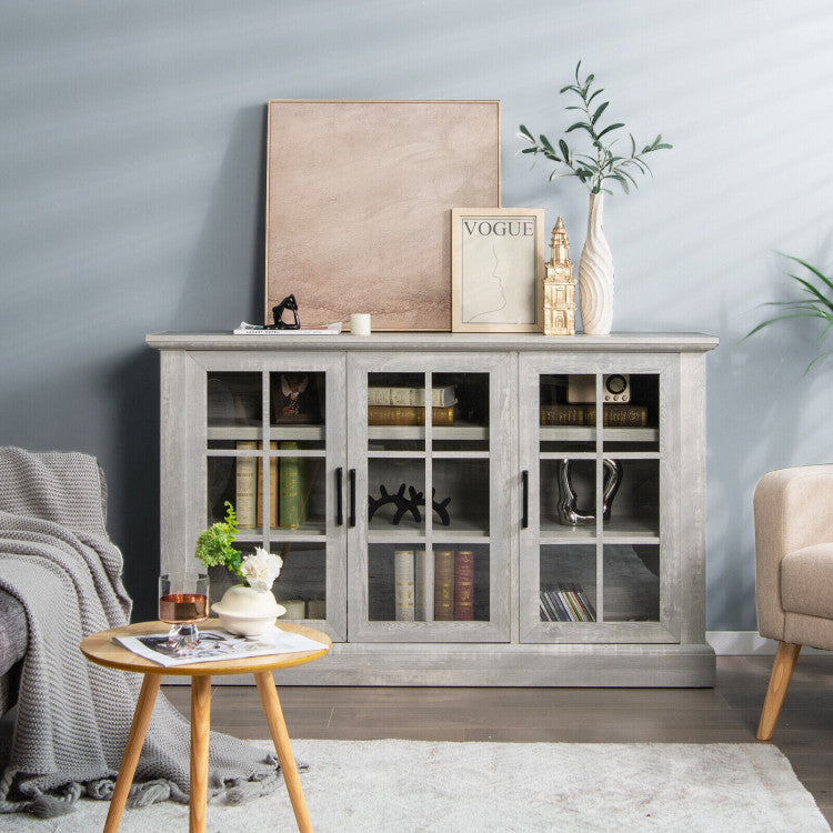 Farmhouse Buffet Cabinet with 3 Glass Door and Adjustable Shelves