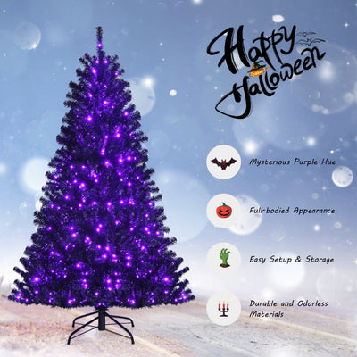 Black Artificial Christmas Halloween Tree with Purple LED Lights