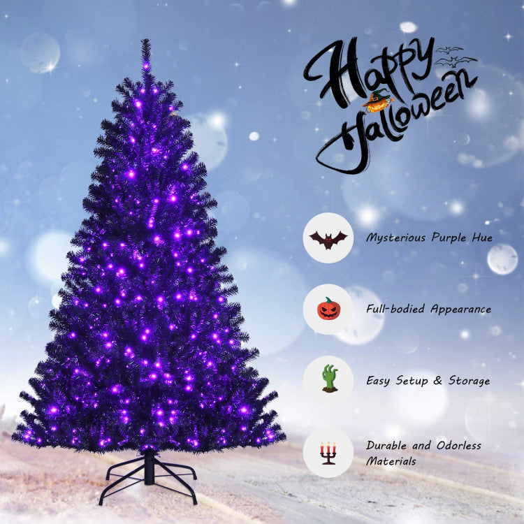 Black Artificial Christmas Halloween Tree with Purple LED Lights