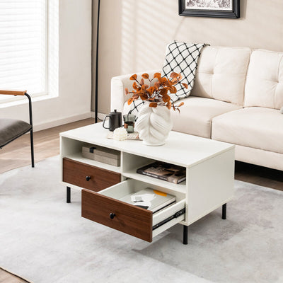 2 Tier 40 Inch Length Modern Rectangle Coffee Table with Storage Shelf and Drawers