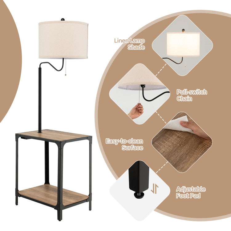 360° Rotatable Floor Lamp with End Table and USB Charging Ports