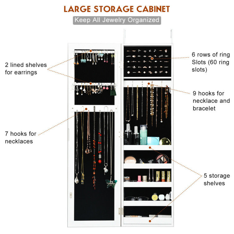 Door and Wall Mounted Armoire Jewelry Cabinet with Full-Length Mirror