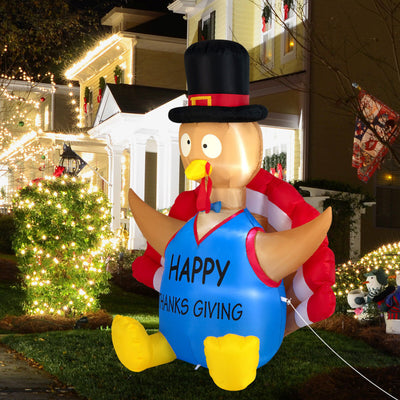 6 Feet Thanksgiving Inflatable Turkey Harvest Day Decoration with Lights for Lawn