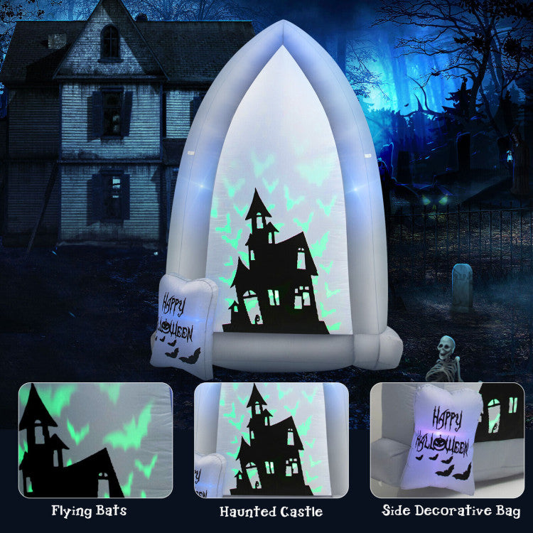 7 Feet Halloween Inflatable Tombstone with Bat LED Projector