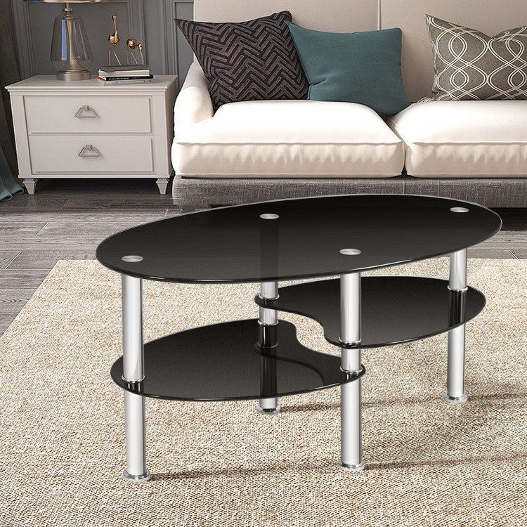 Tempered Glass Oval Side Coffee Table