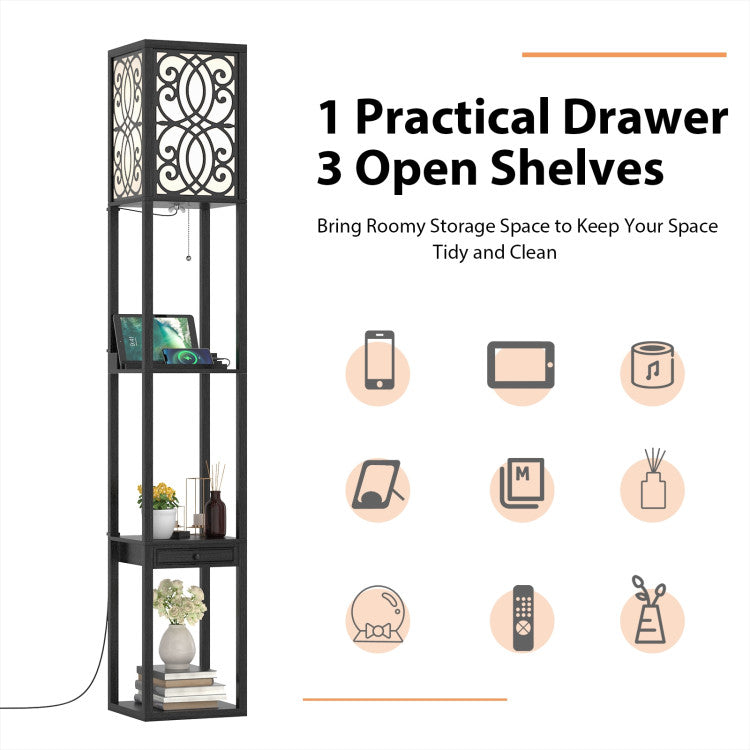 Modern  Standing Shelf Lamp with 1 Power Outlet and 2 USB Ports