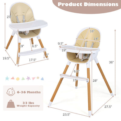 4-in-1 Convertible Baby High Chair Infant Feeding Chair with Adjustable Tray