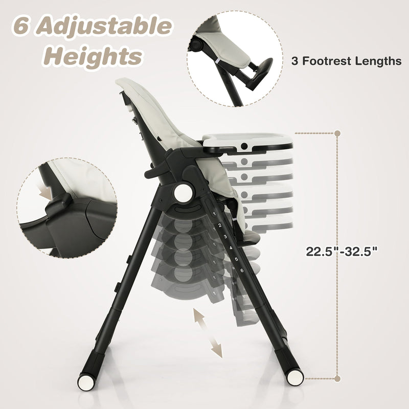 4-in-1 Foldable Baby High Chair Height Adjustable Feeding Chair w/ Wheels Grey