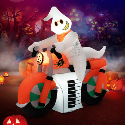 5 Feet Halloween Inflatable Ghost Riding on Motor Bike with LED Lights