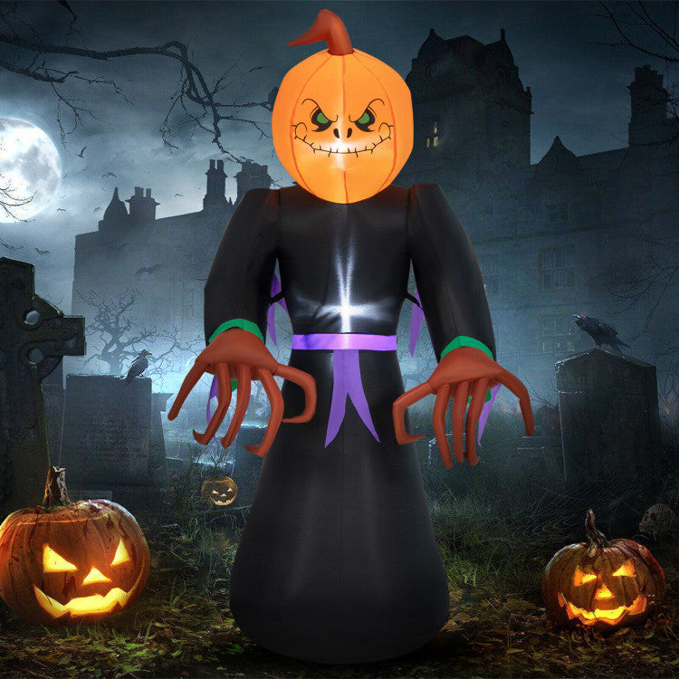 6.5 Feet Inflatable Halloween Warlock with Pumpkin Head Blow-up Pumpkin Reaper