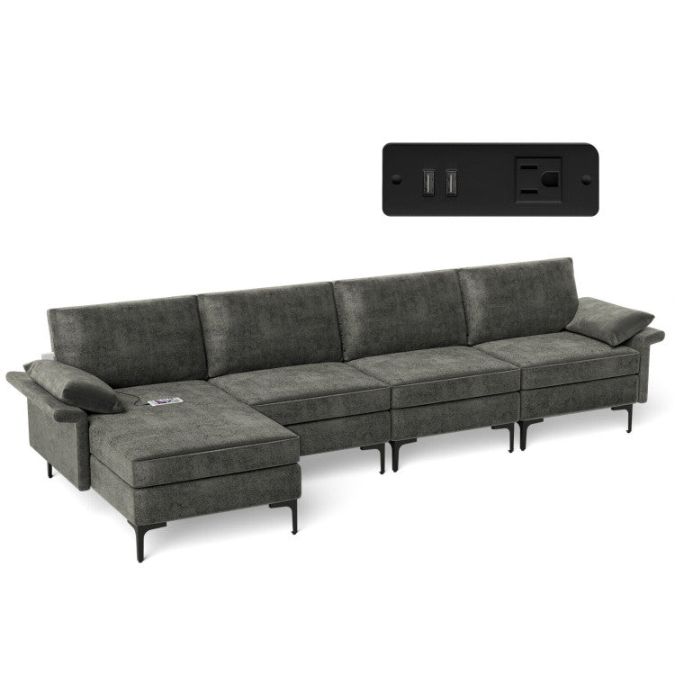 Extra Large L-shaped Sectional Sofa with Reversible Chaise--Gray