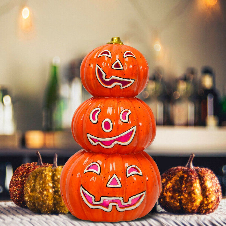 Halloween 3-Tier Color-Changing Lighted Ceramic Pumpkin Lantern