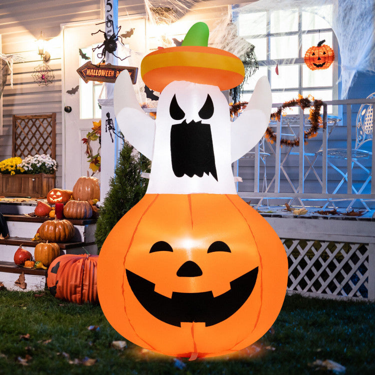 Inflatable Halloween Ghost Decoration with Hat and Pumpkin Lantern